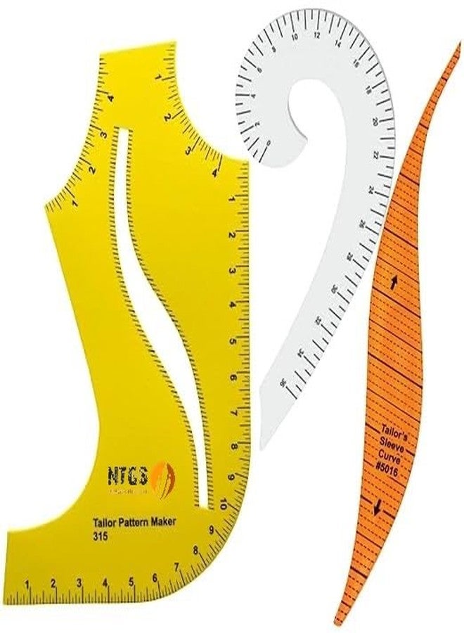 NTGS Tailor Pattern Maker Ruler Set of 3, French Curve and Hip Curve, Yellow and Orange, Professional Sewing Tools - Image 1